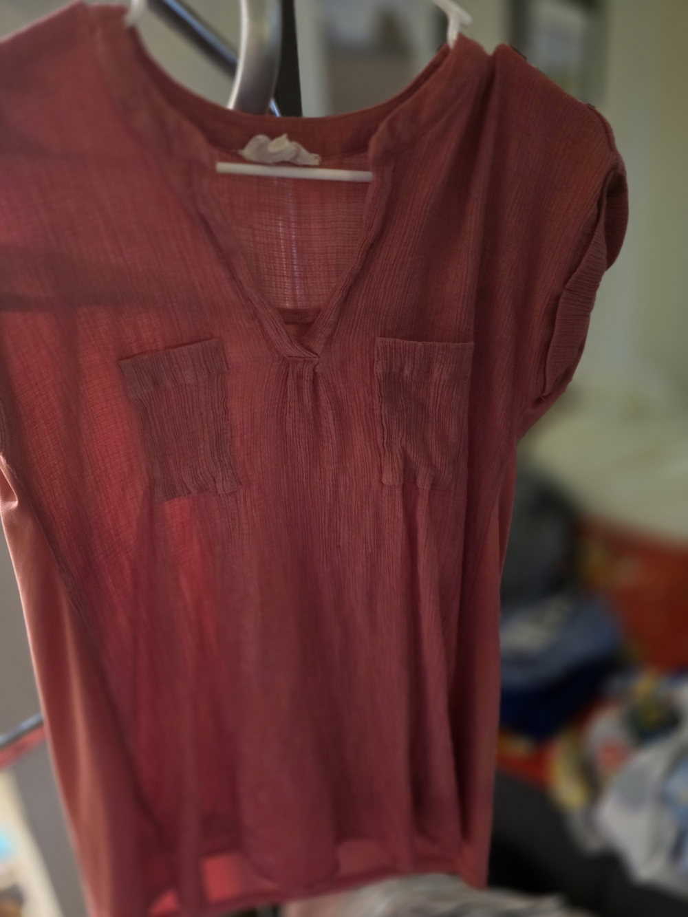 wonder nation Rust Red V-Neck Short Sleeve Pocket Top